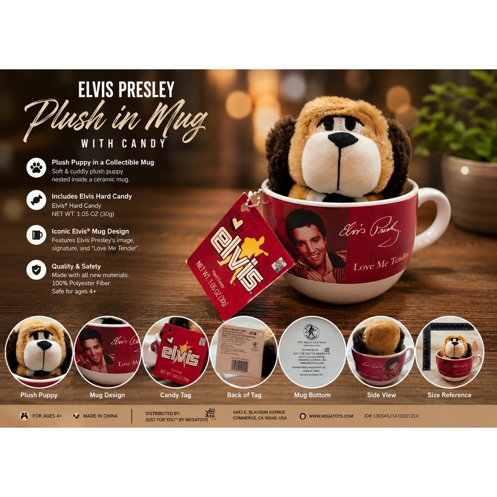 Elvis Presley Love Me Tender Mug with Plush Hound Dog Megatoys Signature Product